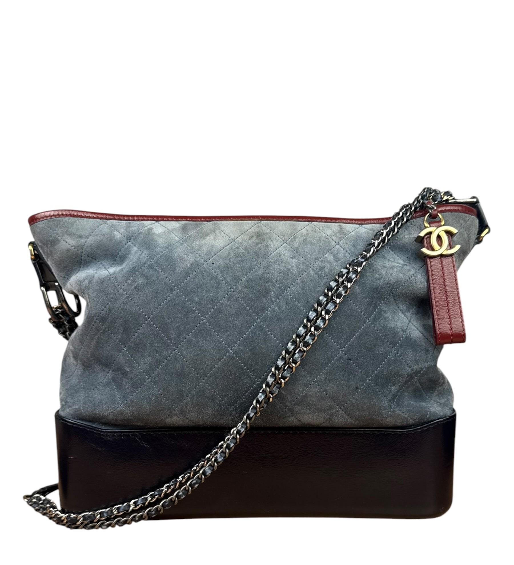 Chanel Bicolor Quilted Suede Leather Trim Medium Gabrielle Hobo Bag 2017
