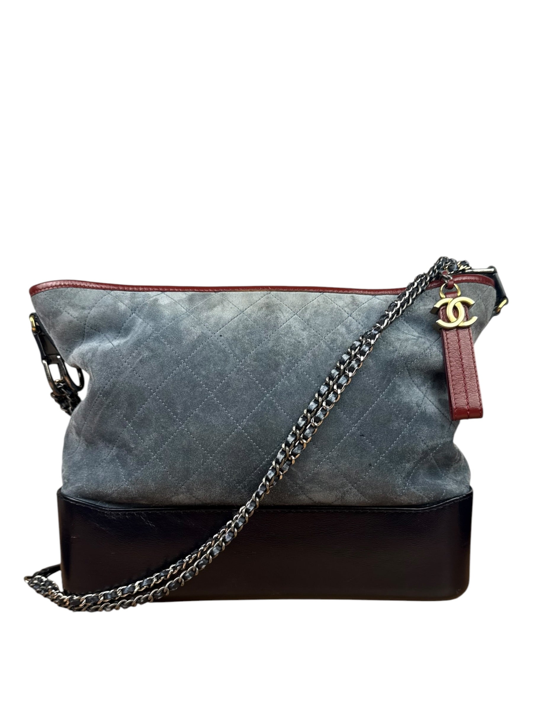 Chanel Bicolor Quilted Suede Leather Trim Medium Gabrielle Hobo Bag 2017