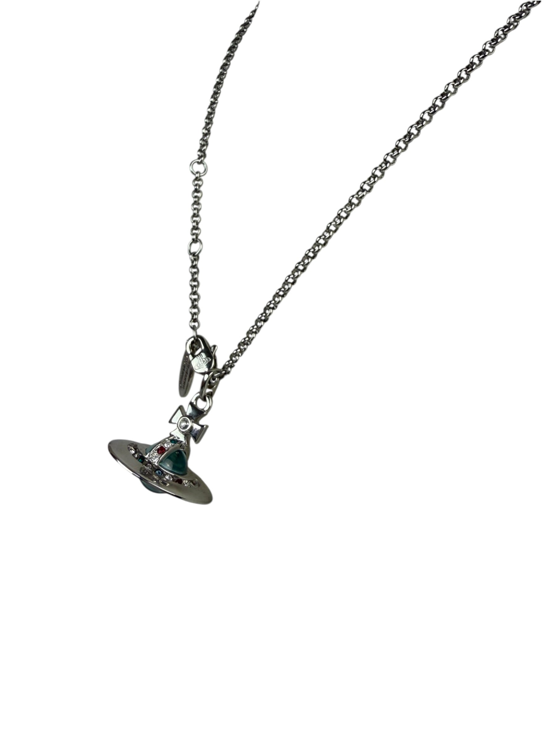 Vivienne Westwood Blue Sovereign Orb Pendant Silver-Toned Necklace