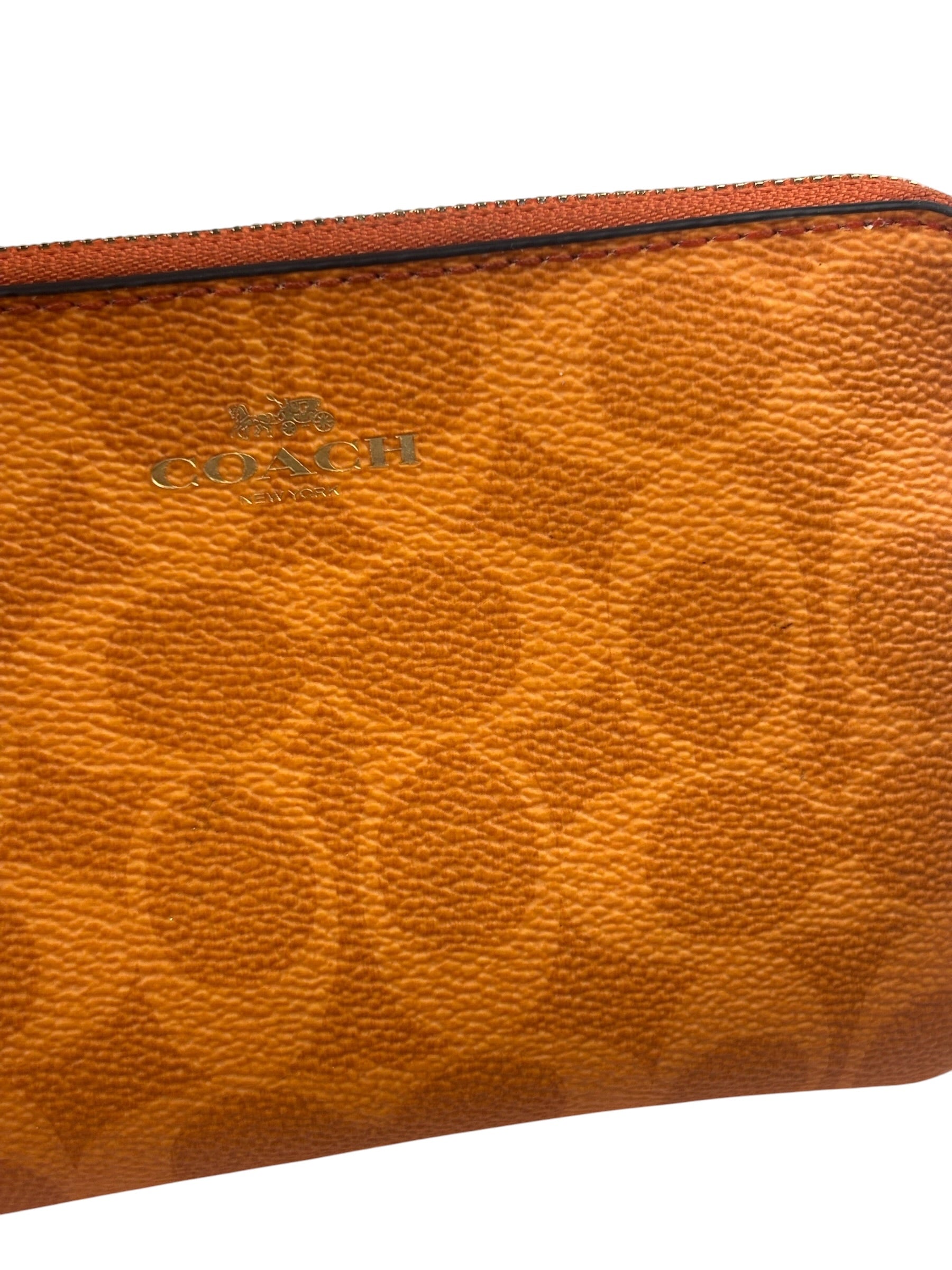 Coach Orange Leather Corner Zip Wristlet