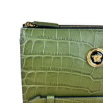 Versace Green Croc-Embossed Medusa Leather Clutch