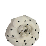 Chanel White Silk Polka Dots Camellia Flower Brooch