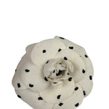 Chanel White Silk Polka Dots Camellia Flower Brooch