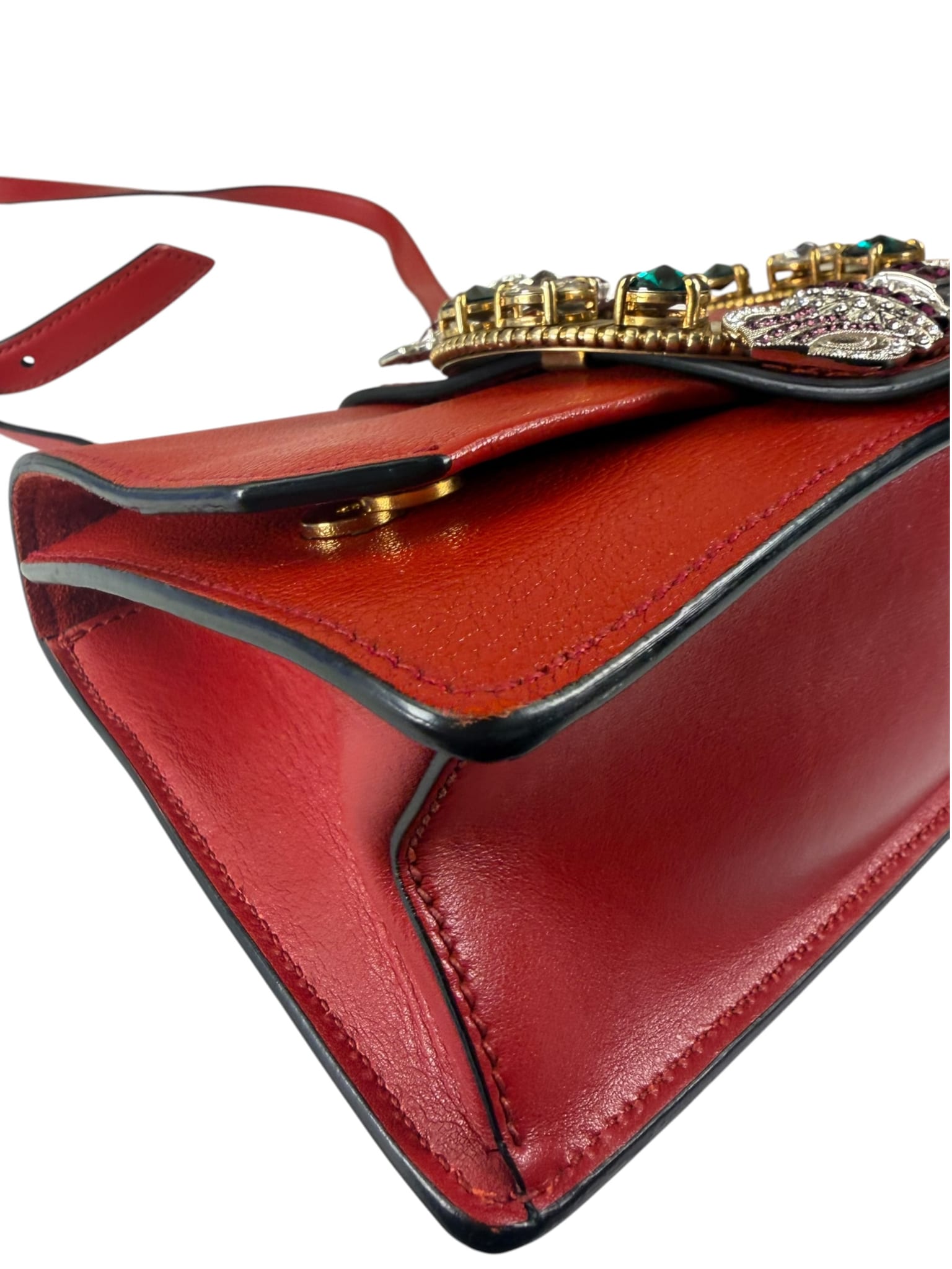 Miu Miu Red Leather Lady Jeweled Flap Bag