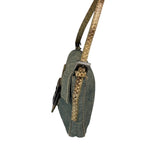 Fendi Denim/Snakeskin Trim Mini Baguette