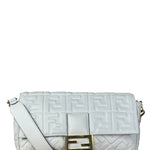 Fendi Large Zucca Embossed Leather Baguette White