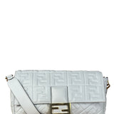 Fendi Large Zucca Embossed Leather Baguette White