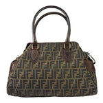Fendi Vintage Brown Leather Trim Zucca De Jour Media Tote