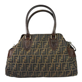 Fendi Vintage Brown Leather Trim Zucca De Jour Media Tote