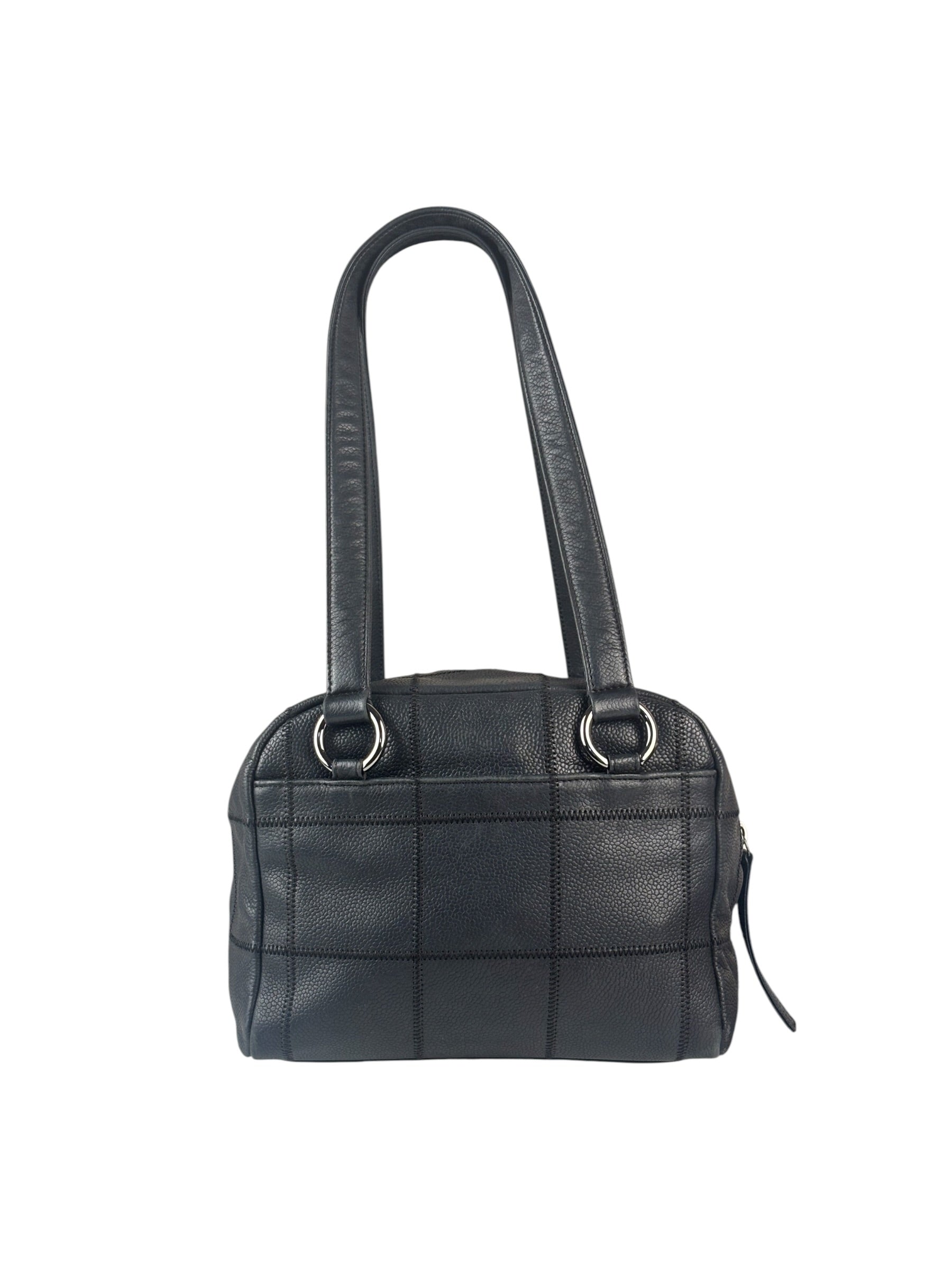 Chanel Navy Chocolate Bar Square Quilt LAX Bowler Bag 2004