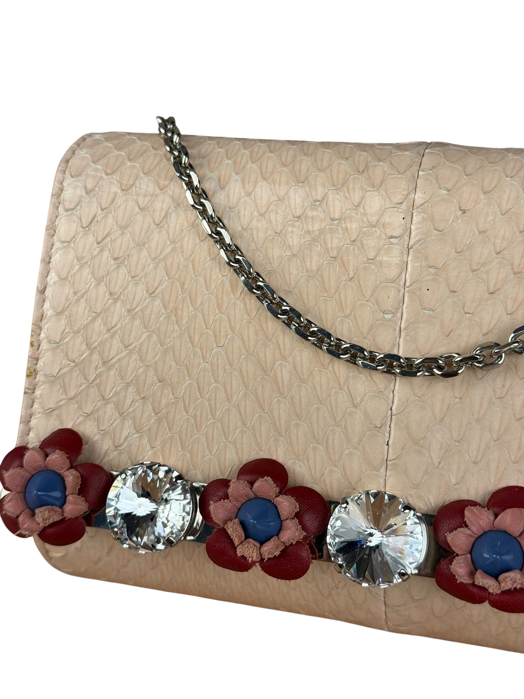 Fendi Pink Python Flower Studded Mini Chain Shoulder Bag