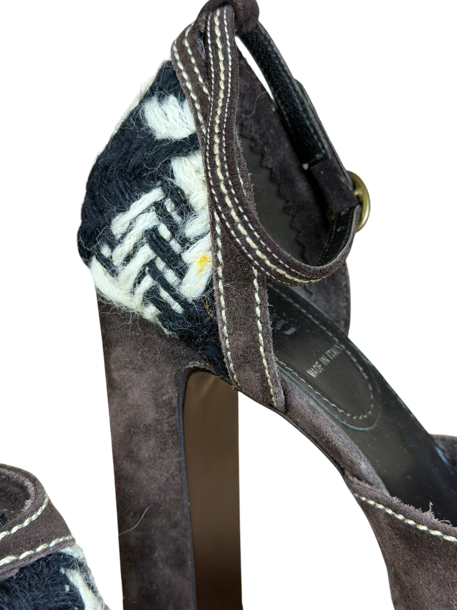 Miu Miu Vintage Woven Tweed Platform Sandals