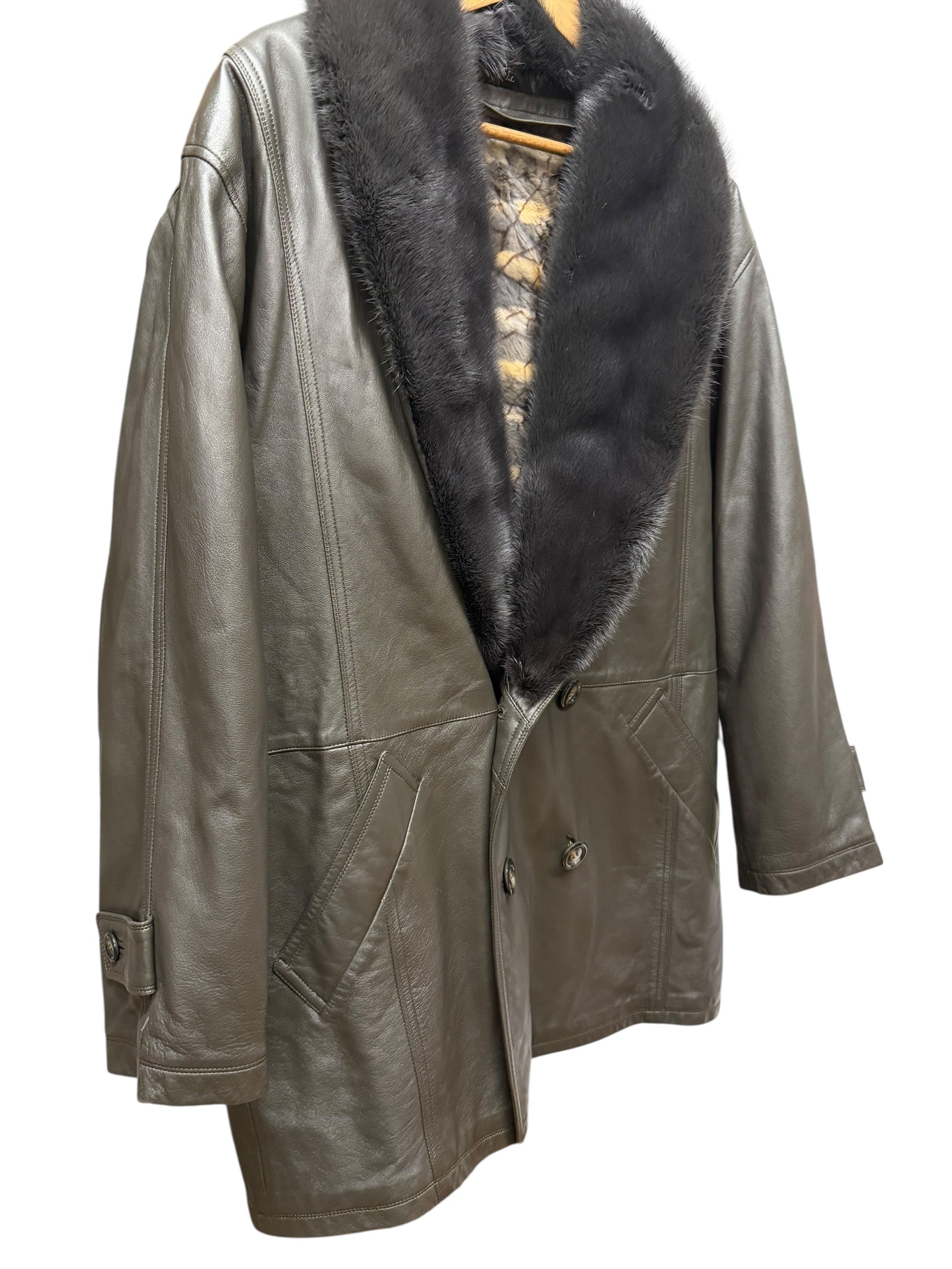 Vintage Grey Fur Lined Leather Blazer Coat