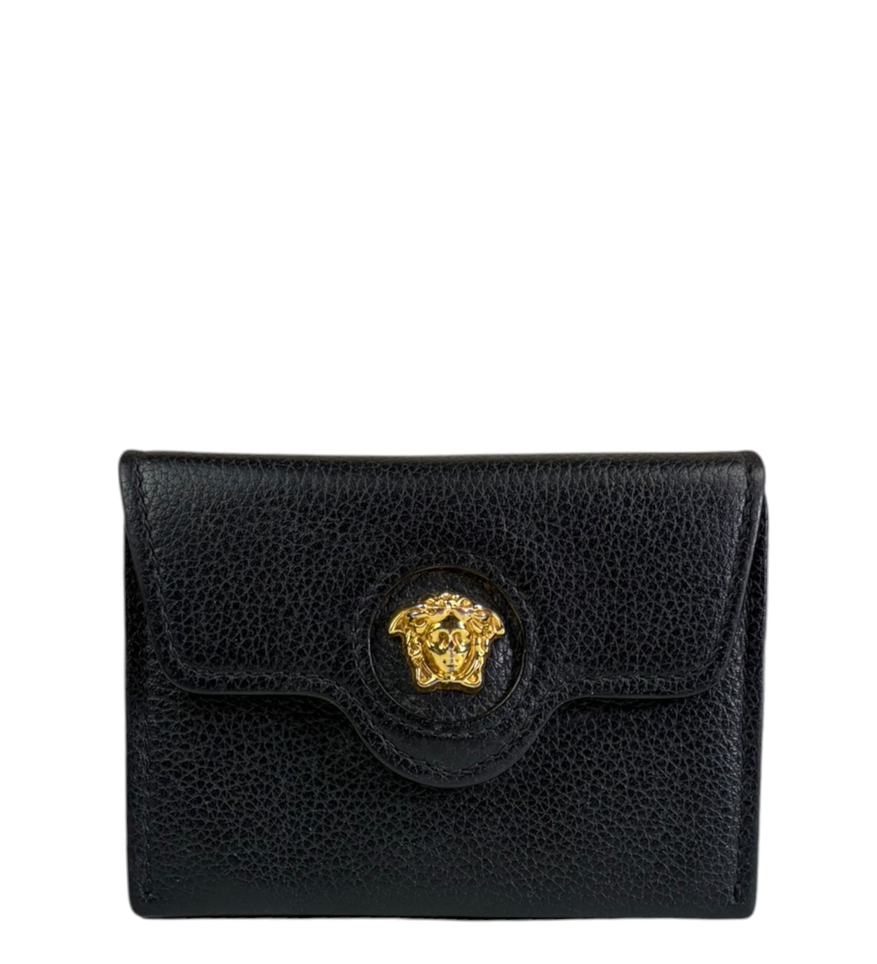 Versace Black Calfskin La Medusa Flap Card Holder