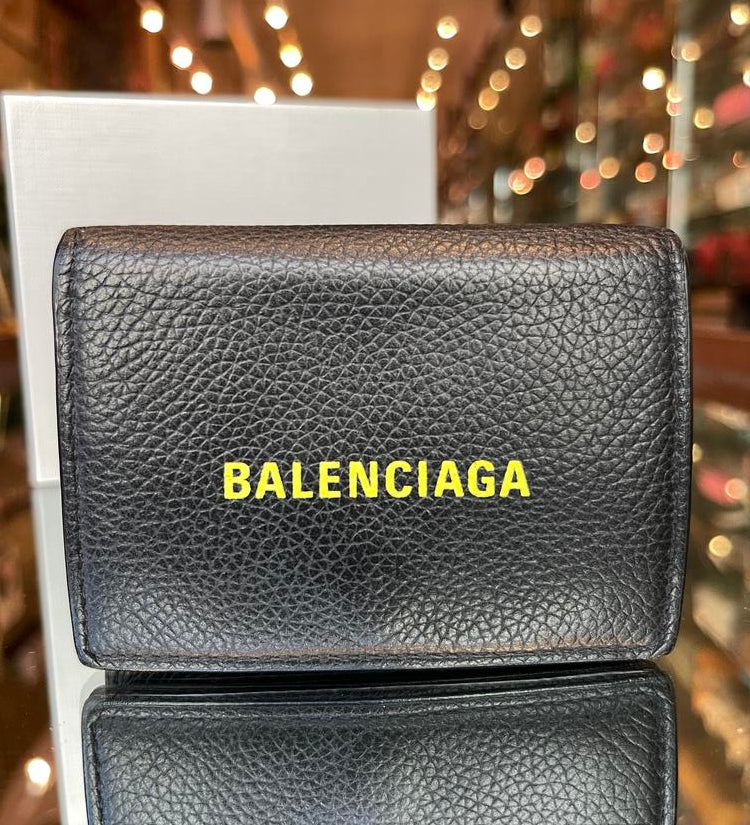 Balenciaga Black Neon Logo Compact Wallet