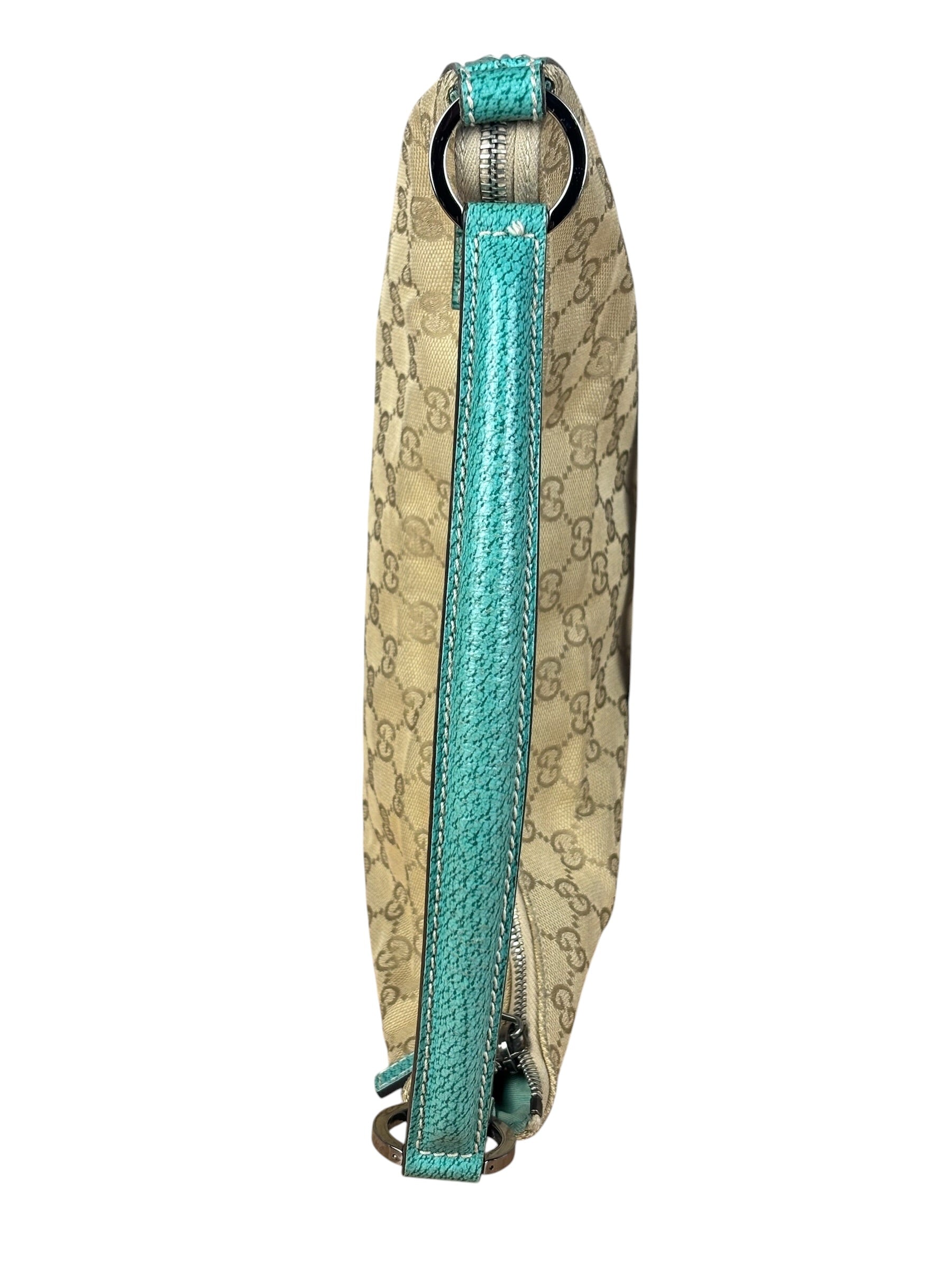 Gucci GG Vintage Canvas Turquoise Trim Hobo Bag