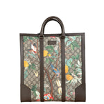 Gucci Brown Leather Trim GG Supreme Tian Vertical Tote Bag