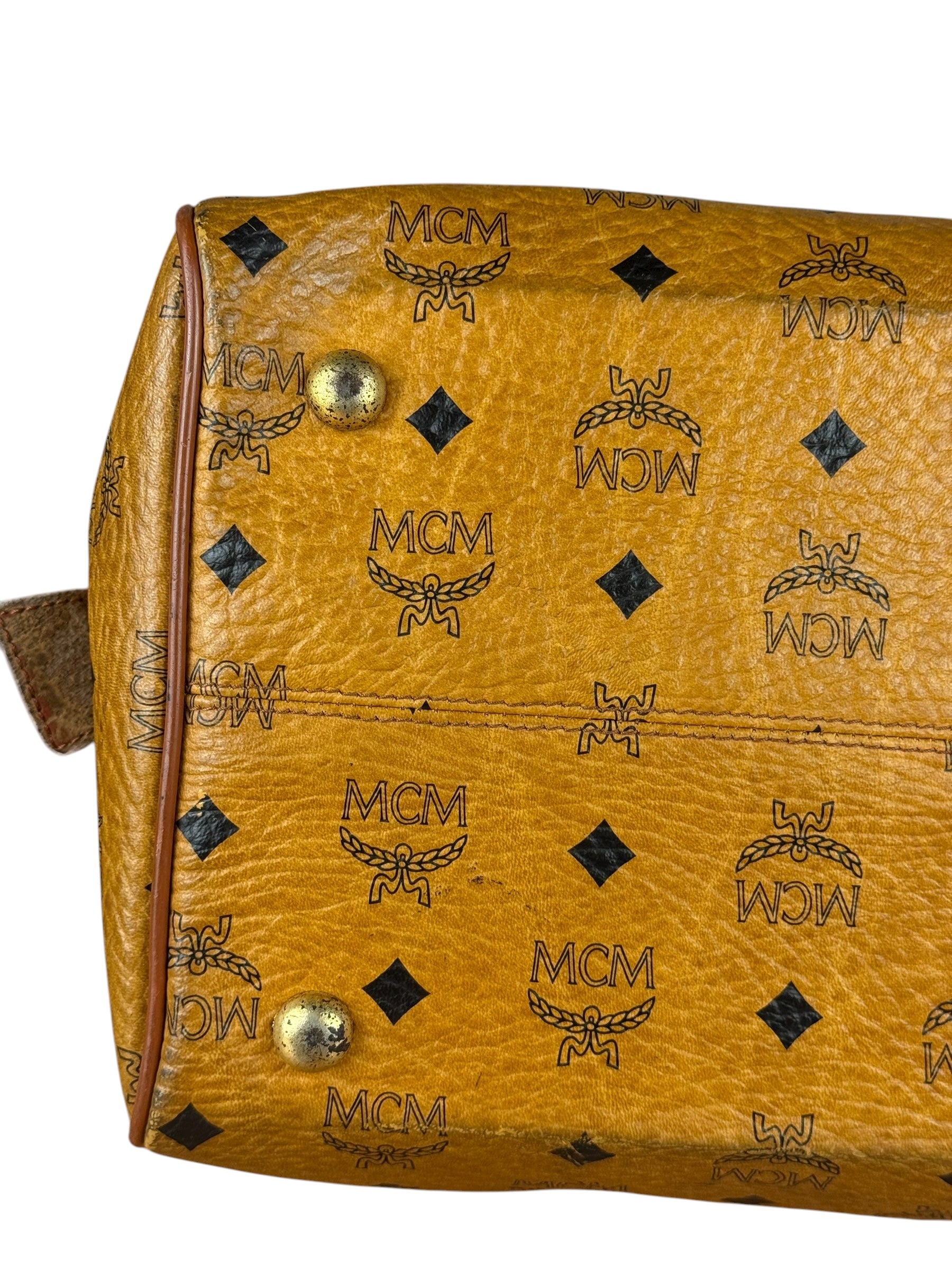 MCM Vintage Leather Logo Boston Handbag