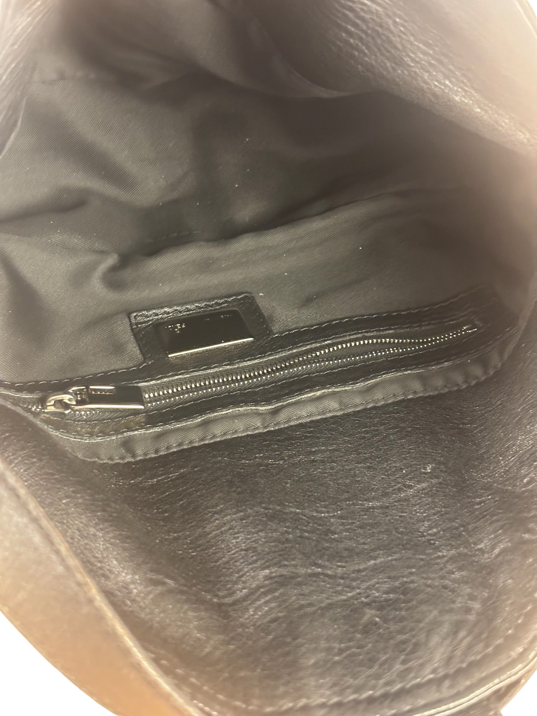 Fendi Vintage Black Leather Double Flap Baguette