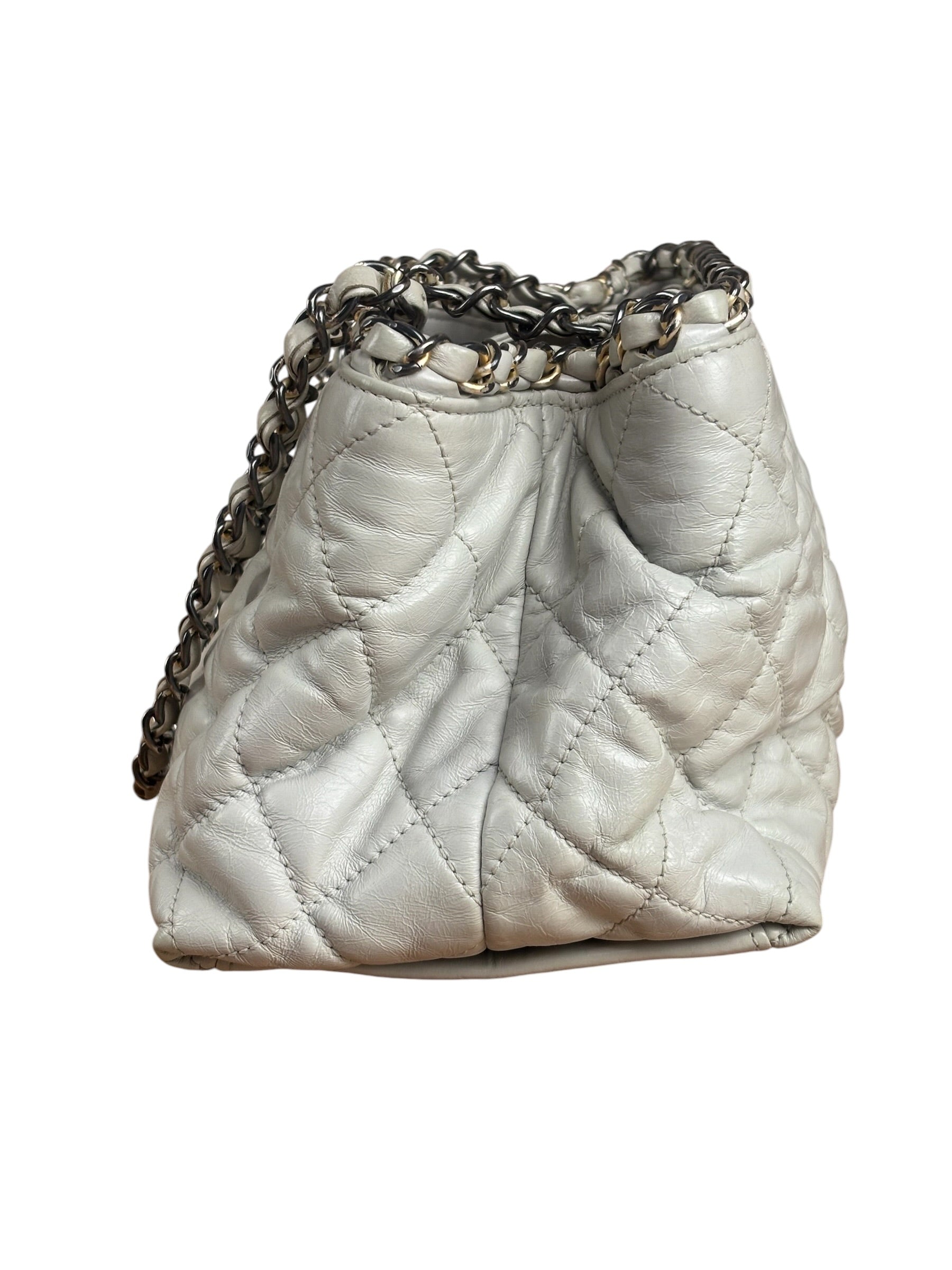 Chanel Vintage White Quilted Leather Chain Me Tote 2010