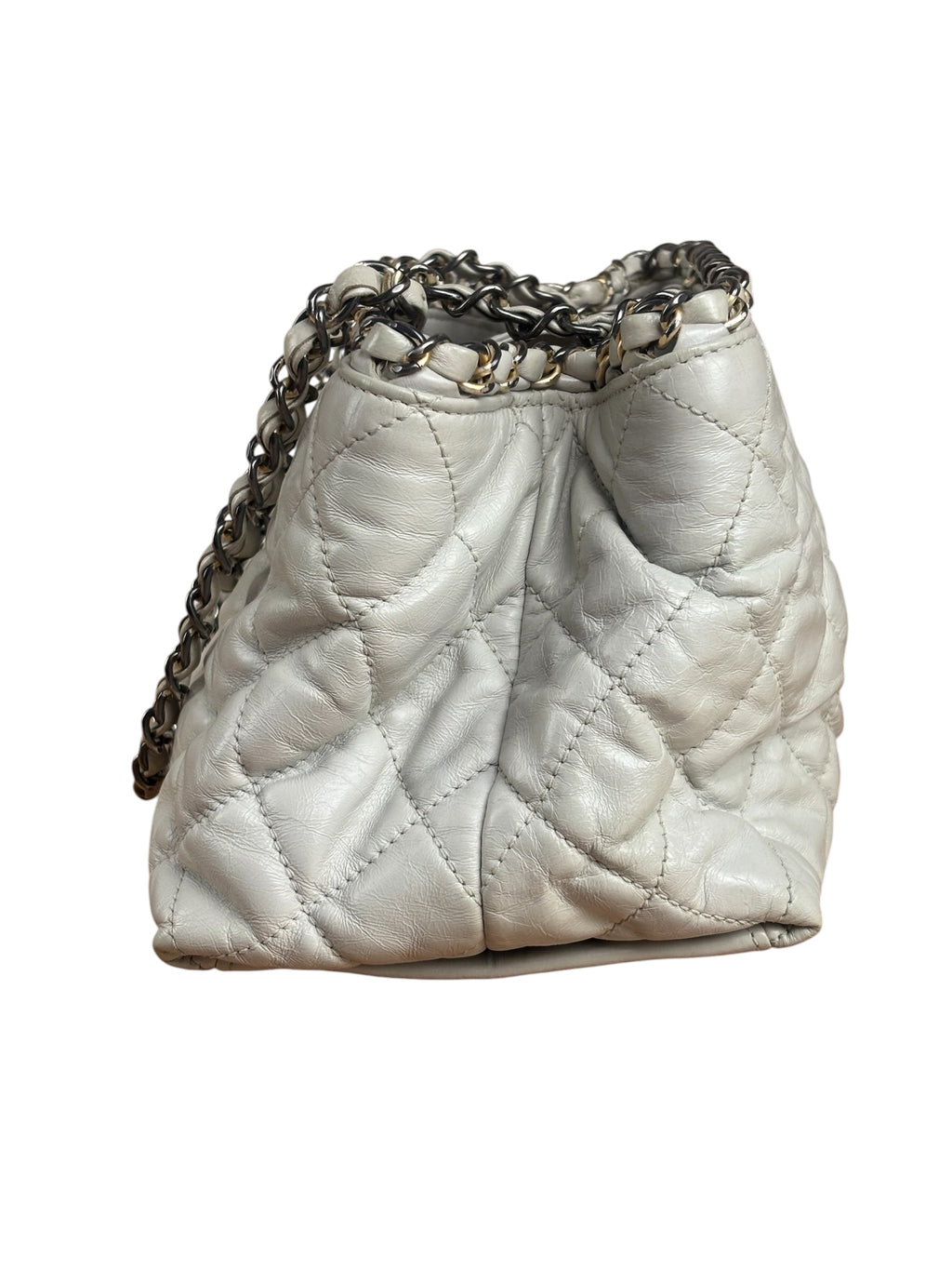 Chanel Vintage White Quilted Leather Chain Me Tote 2010