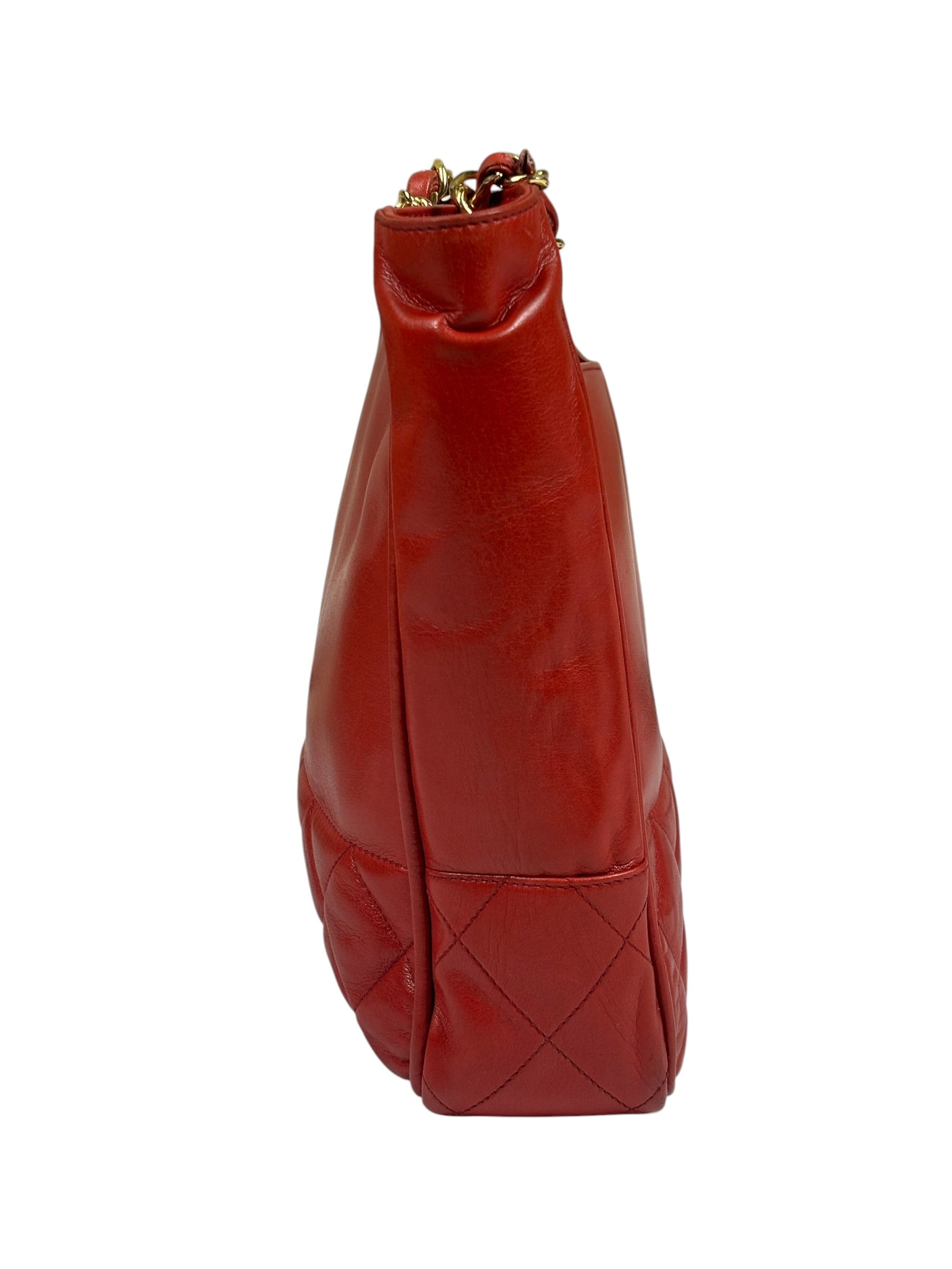 Chanel Vintage Red Quilted Lambskin Tote 1989