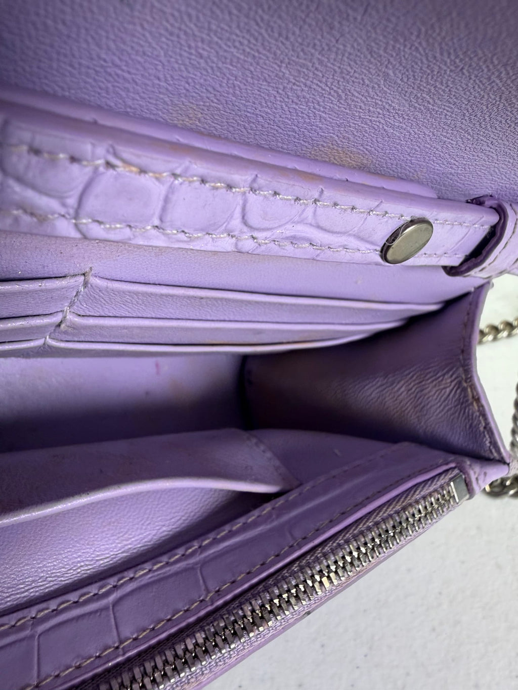 Balenciaga Purple Crocodile Embossed Leather Hourglass Wallet On Chain