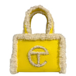 UGG x Telfar Yellow Patent Leather Fur Trim Small Shopper Crinkle In Taxi Tote