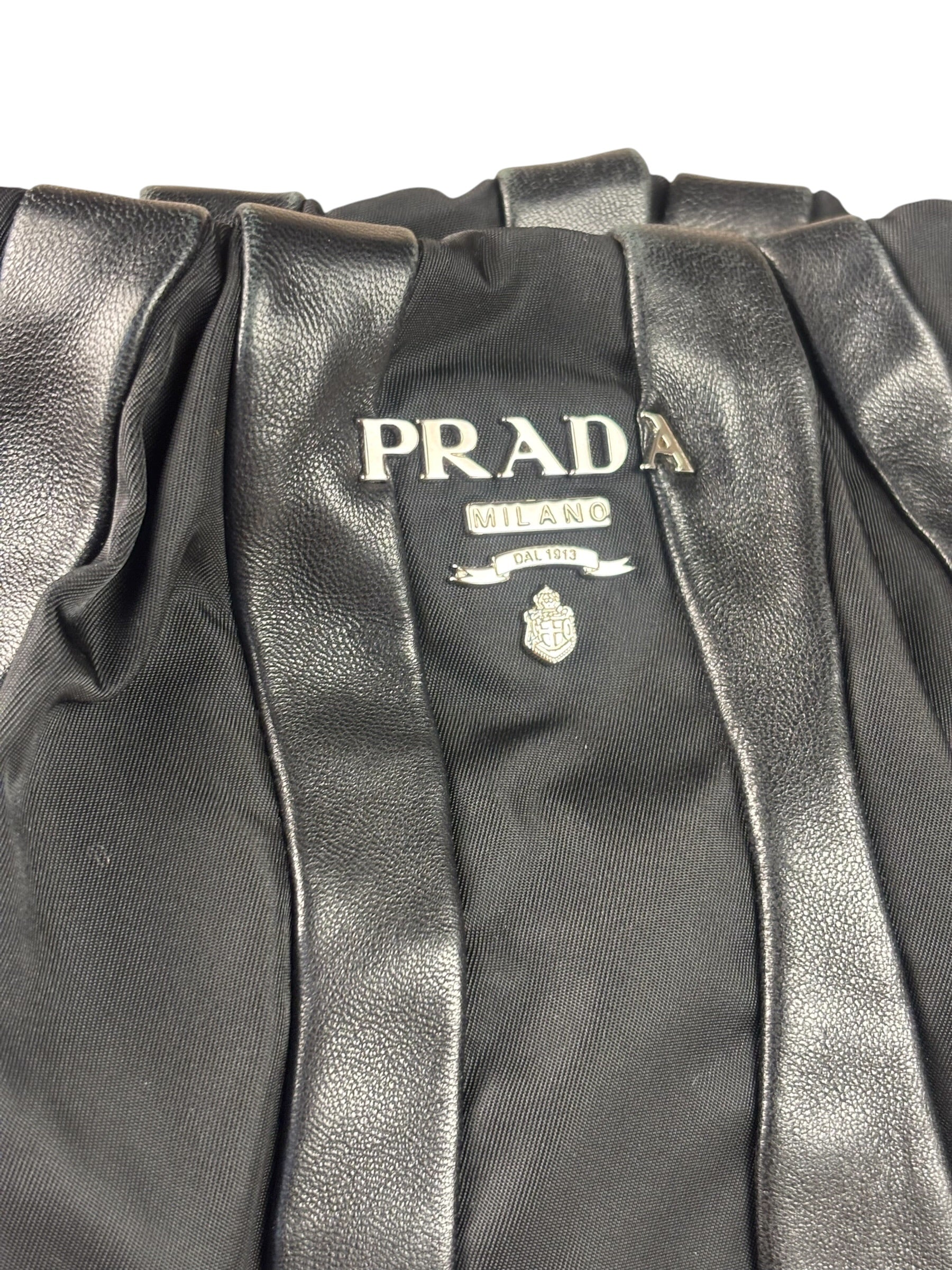 Prada Black Tessuto Nylon/Leather Trim Waves Hobo Bag