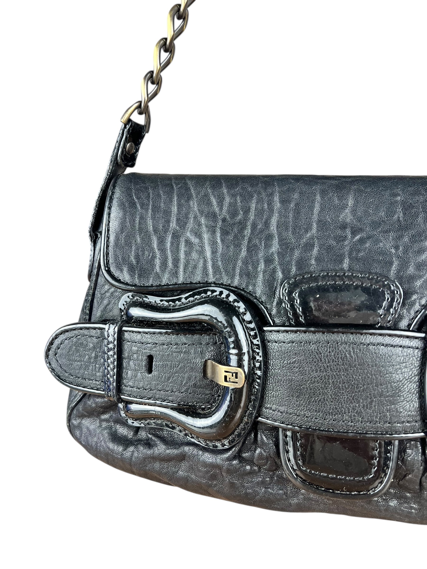 Fendi B Biz Black Leather Shoulder Bag