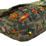 Fendi Vintage Zucca Beaded Lizard Trimmed Baguette