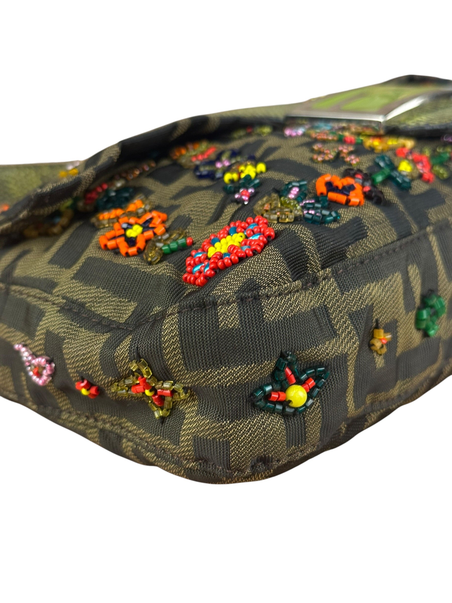 Fendi Vintage Zucca Beaded Lizard Trimmed Baguette