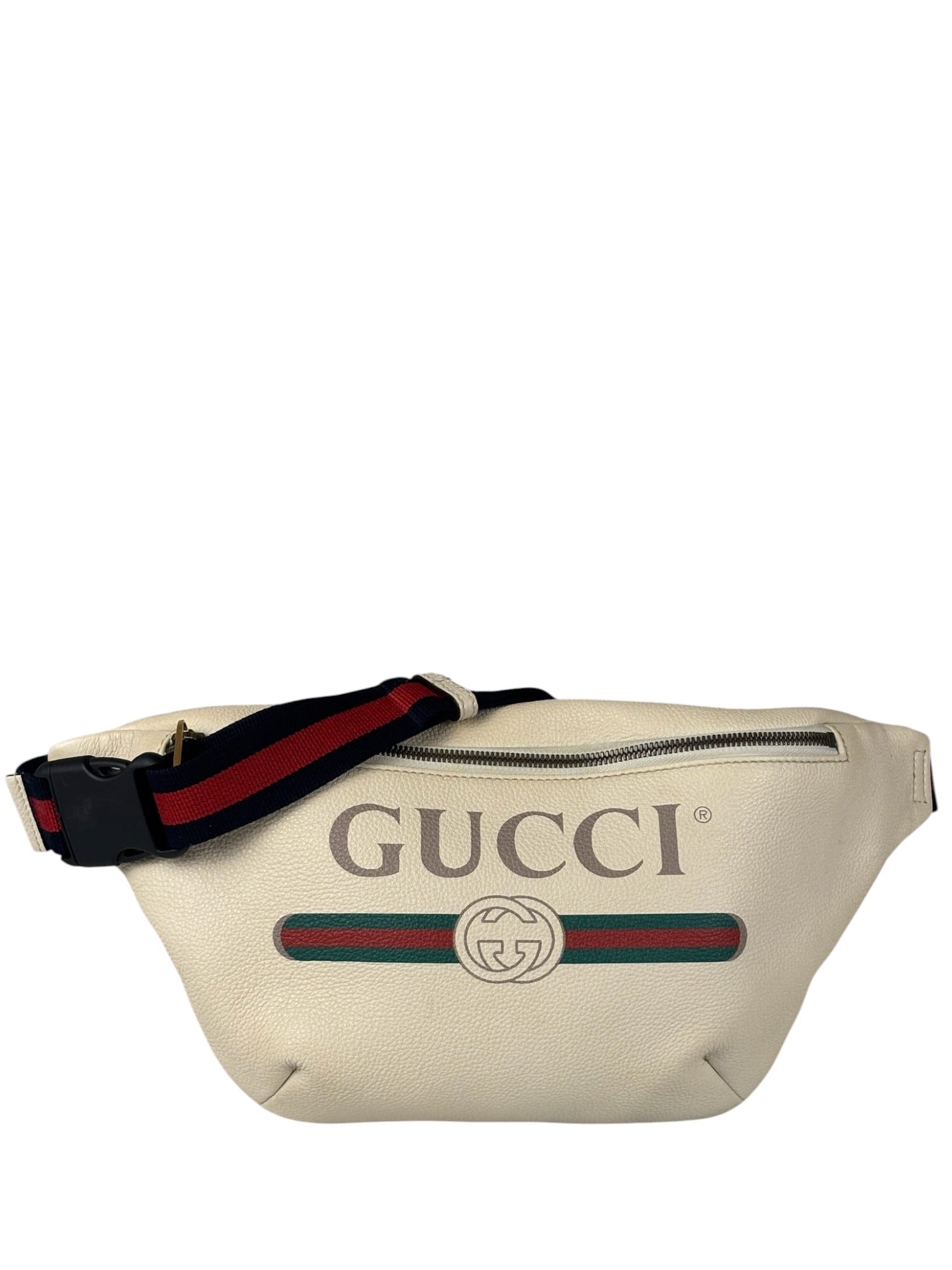 Gucci Ivory Leather Logo Print Belt Bumbag