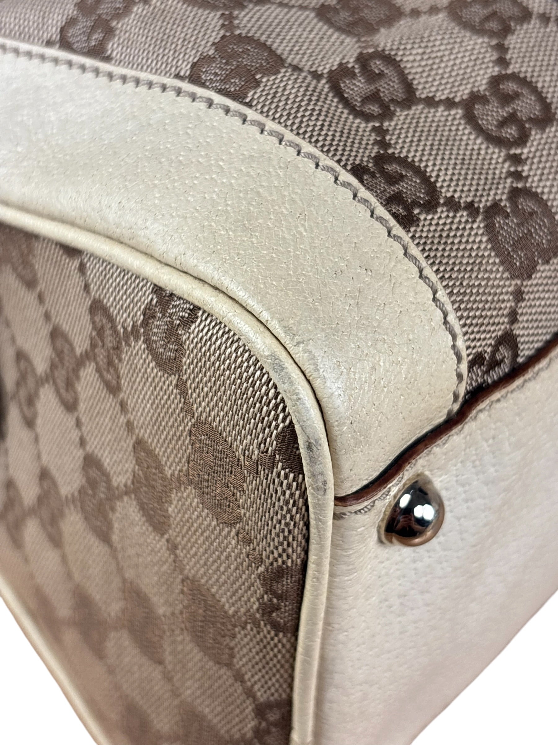 Gucci Leather Trim Monogram Canvas Web Stripe Tote Bag