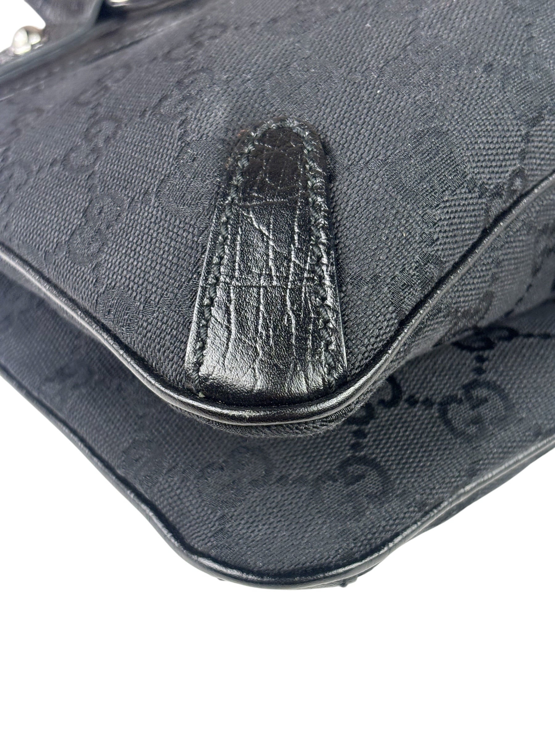 Gucci Black Leather Trim GG Horsebit Chain Shoulder Bag