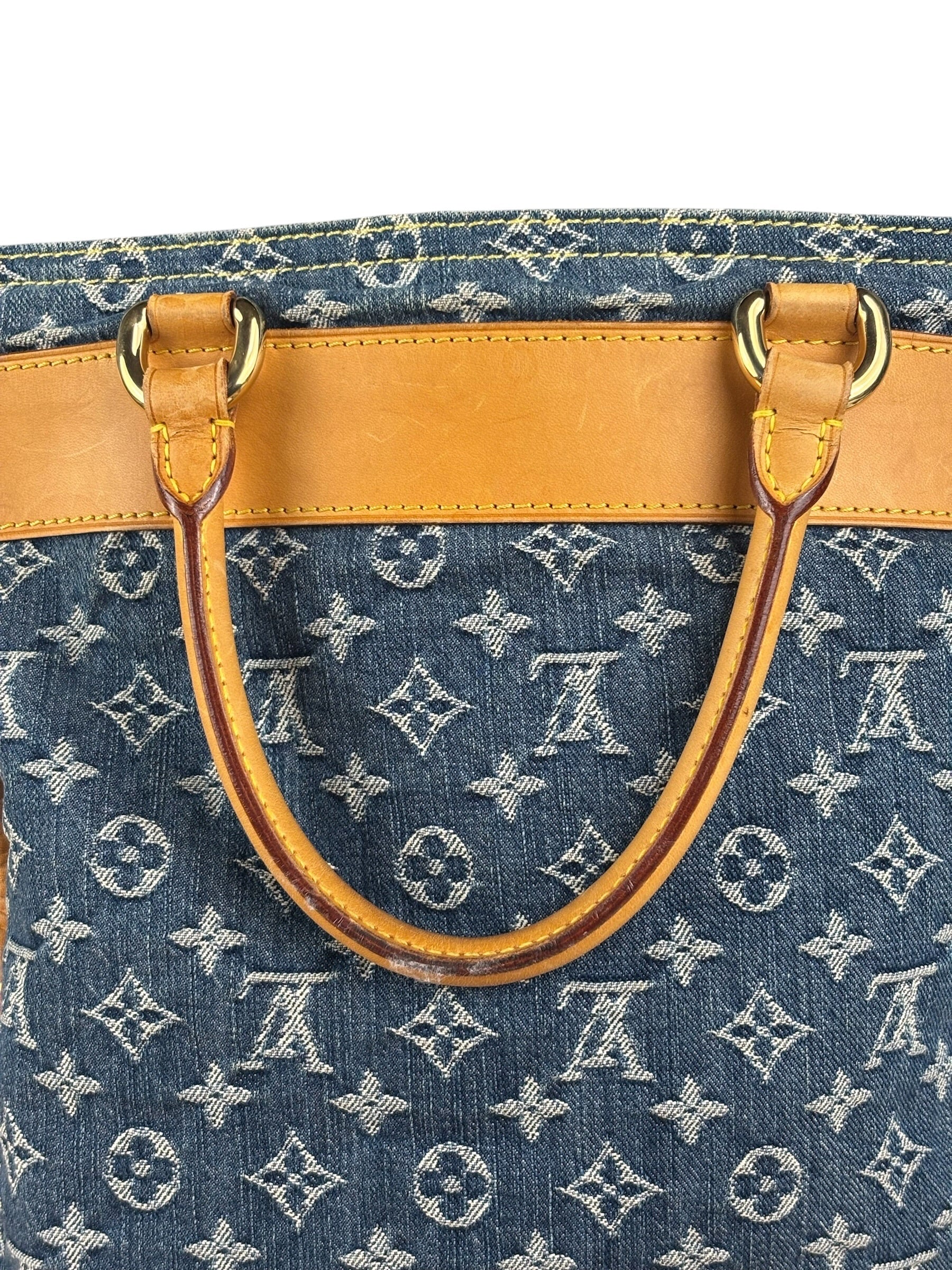 Louis Vuitton Denim Leather Trim Monogram Flat Tote Bag