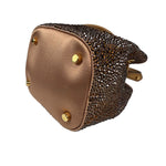 Versace La Medusa Brown Satin Crystal Embellished Mini Bucket Bag