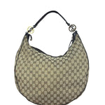 Gucci Vintage Dark Brown Leather Trim GG Canvas Twin Hobo Bag