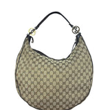 Gucci Vintage Dark Brown Leather Trim GG Canvas Twin Hobo Bag