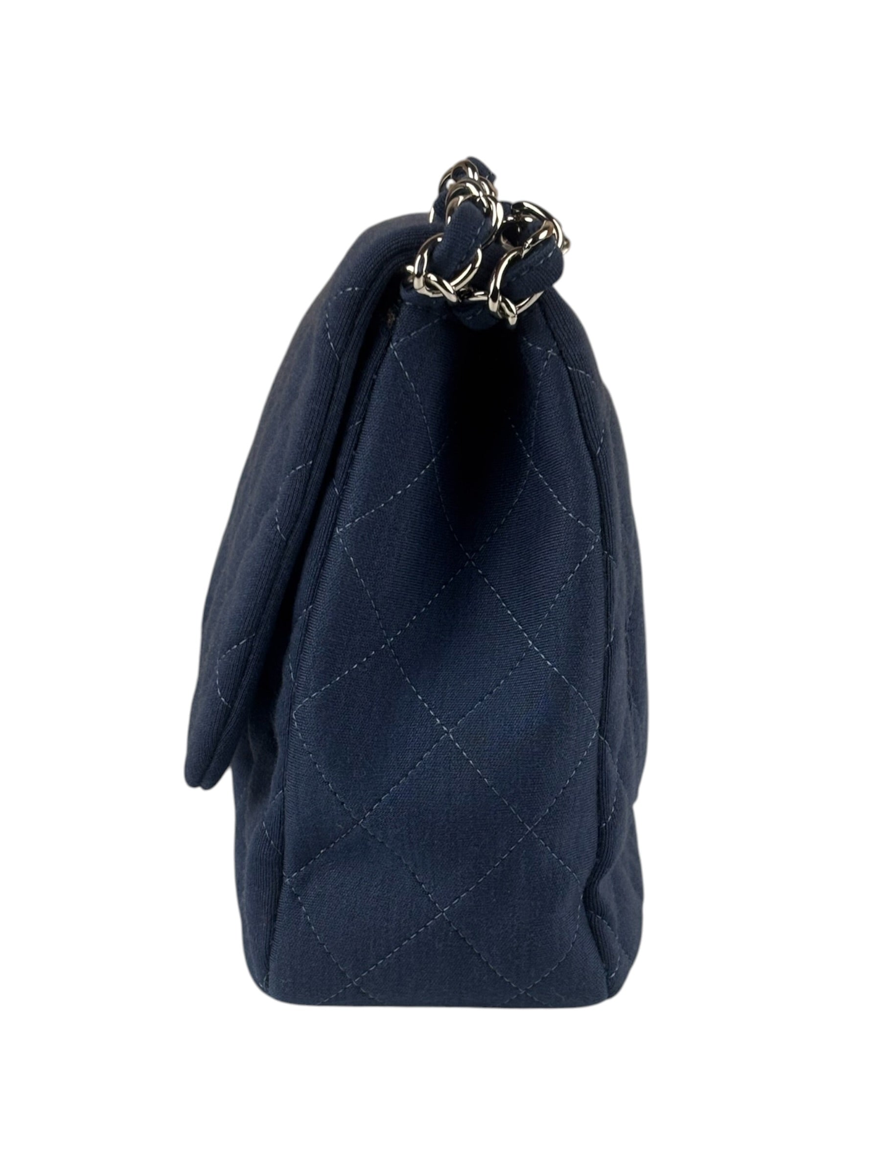 Chanel Blue Jersey Classic Flap Shoulder Bag 2009