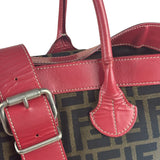 Fendi Beige/Red Leather Trim Zucca Buckle Tote