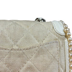 Chanel White Leather/Canvas Pearl Crossbody Flap 2003