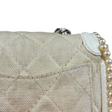 Chanel White Leather/Canvas Pearl Crossbody Flap 2003