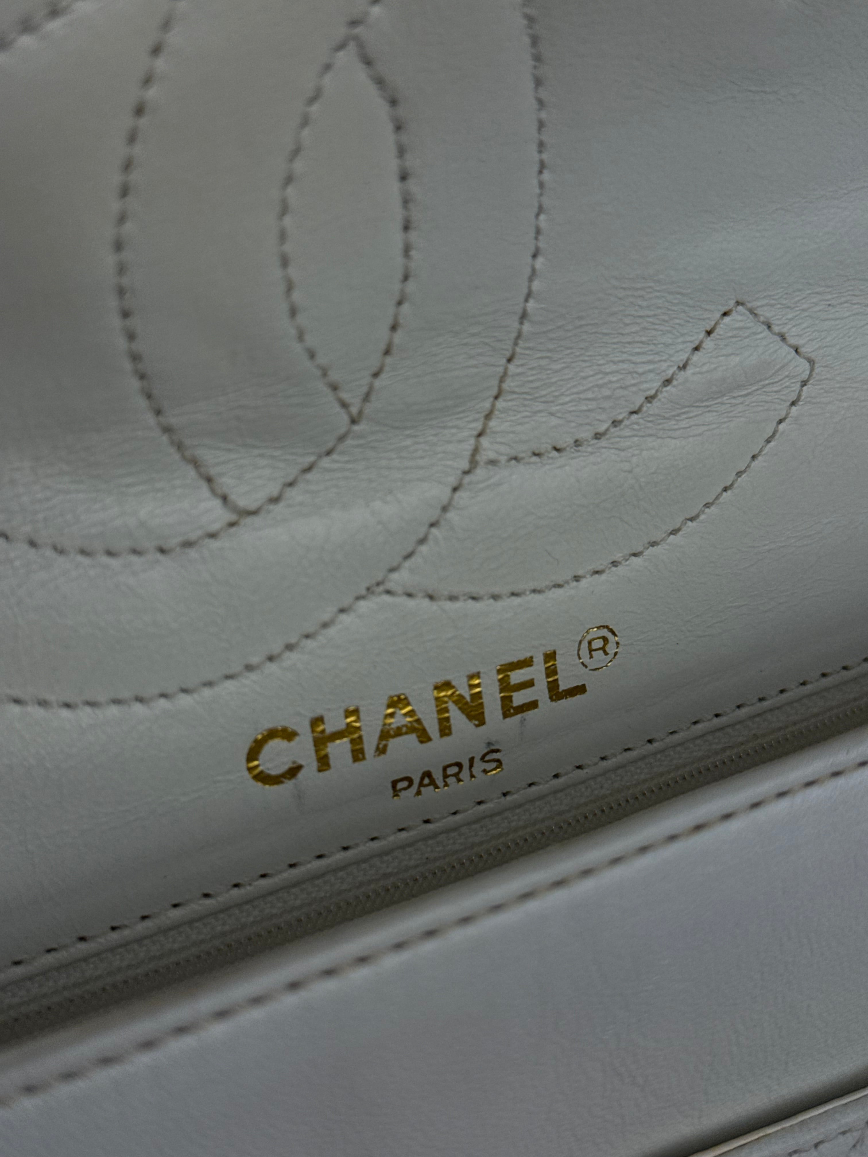 Chanel CC White Quilted Double Flap Bag 1988