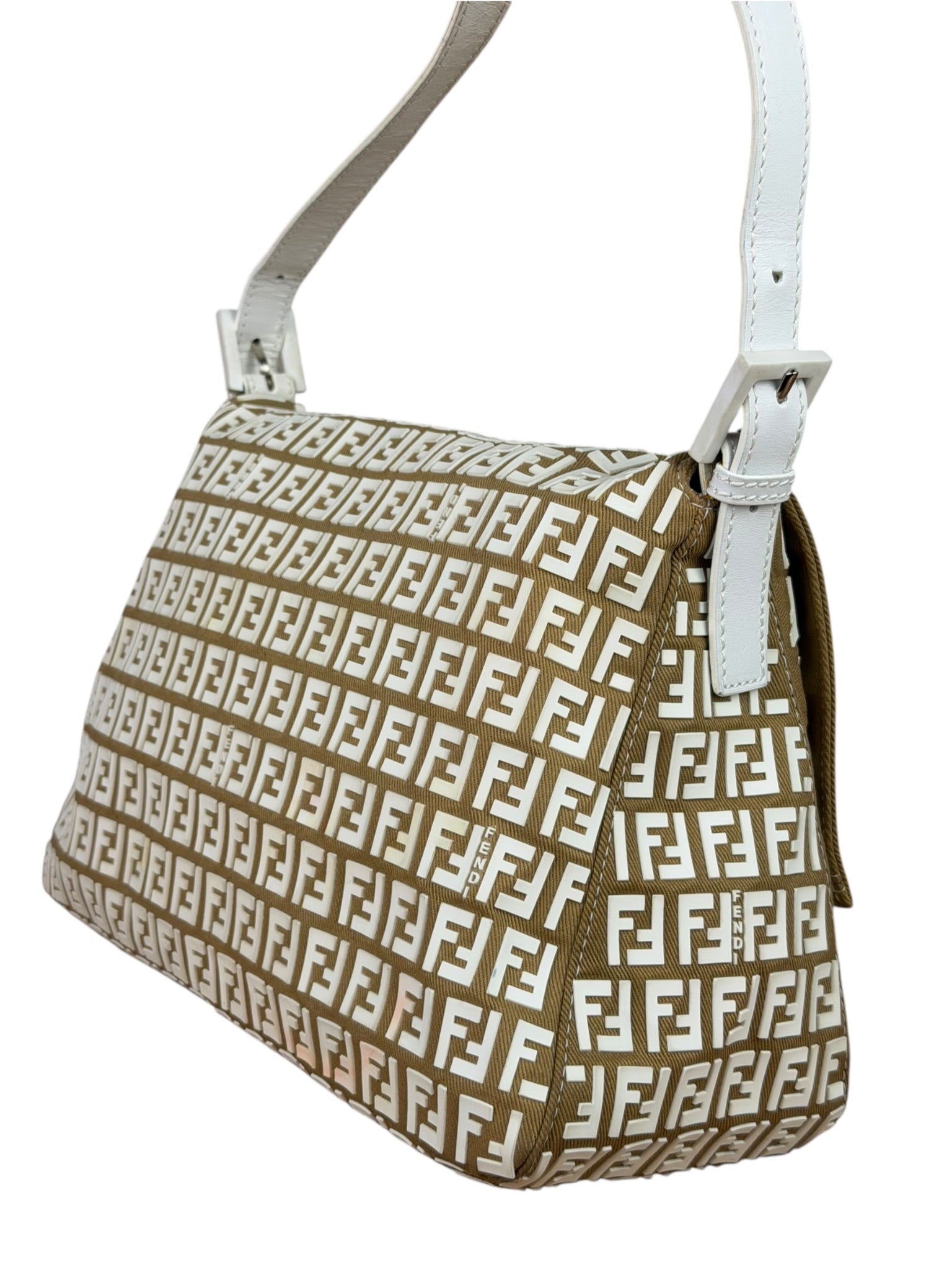 Fendi Vintage Beige Canvas Rubber FF Print Mamma Baguette