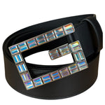 Gucci Black Leather Crystal Logo Belt