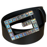 Gucci Black Leather Crystal Logo Belt