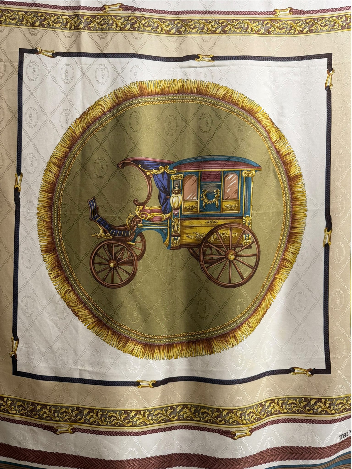 Trussardi Equestrian Carriage Print Silk Square Scarf