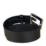 Gucci Black Leather Crystal Logo Belt