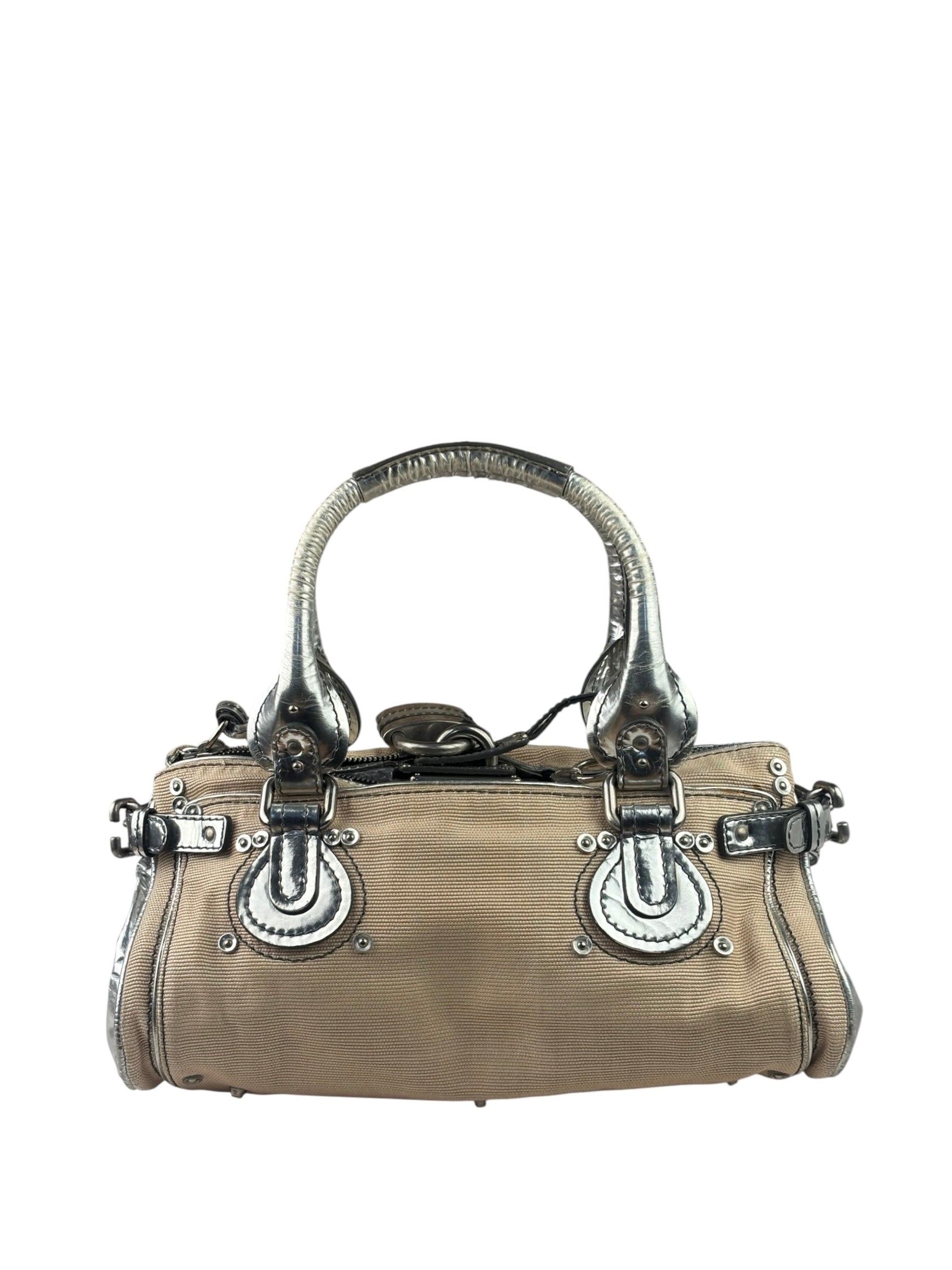 Chloe Beige/Silver Patent Leather Paddington Handbag